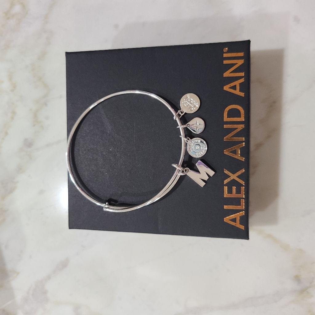 Alex And Ani Silver Initial 'M' Charm Bangle With Other Charms — image 7 of 8